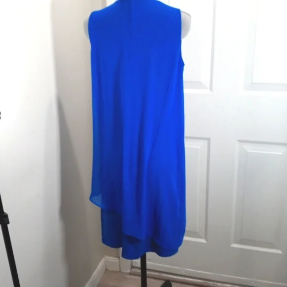 JM Collection Blue Dress W/ chiffon, Sz M, & Neckless - Picture 6 of 8